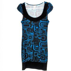 L8ter Mod Blue and Black Scoop Neck Tee Dress Size Medium